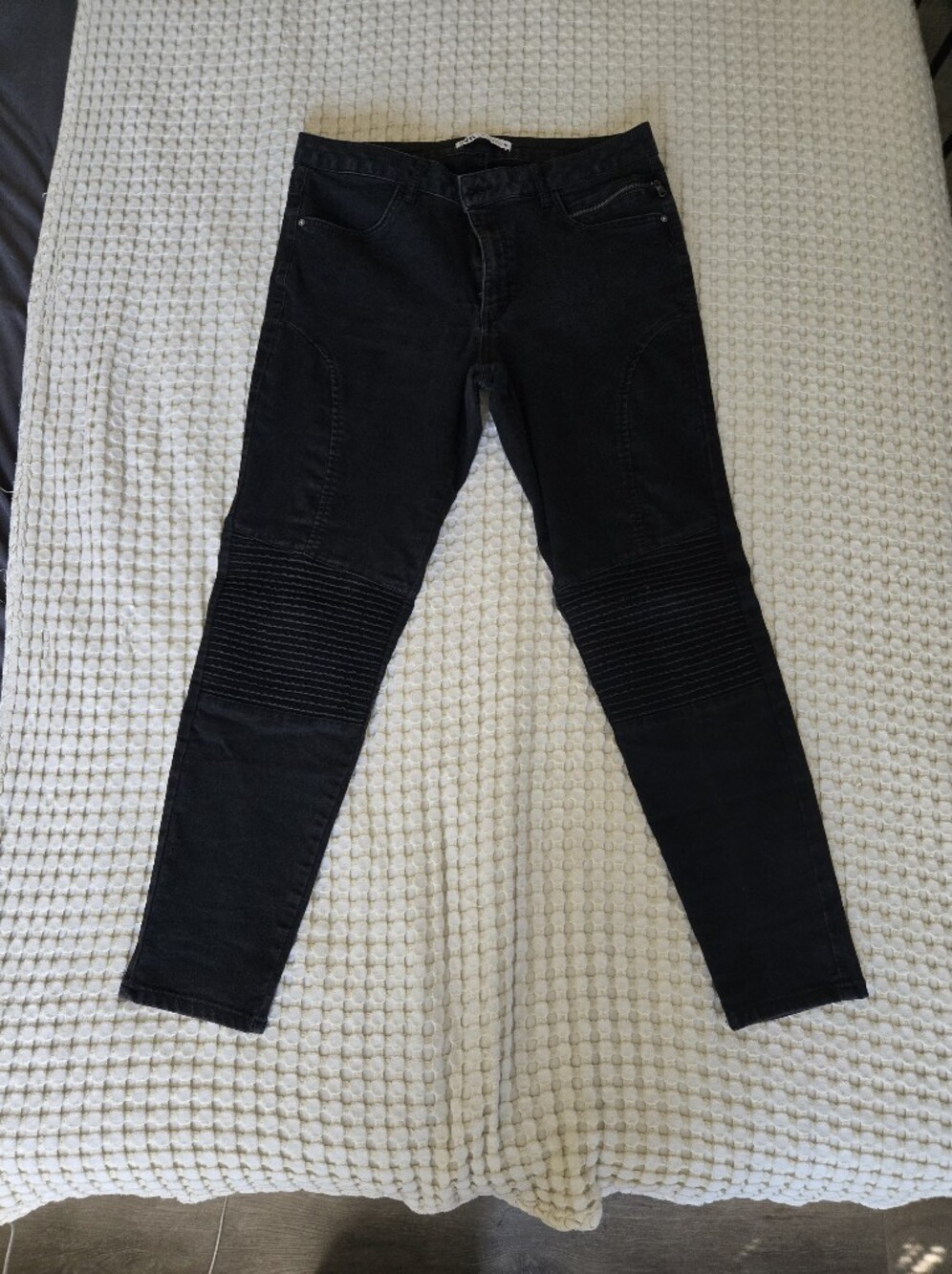 Zara Black Skinny Moto Jeans with Ribbed Knee Panels